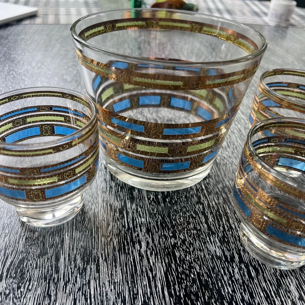 Culver‎ Empress Footed Whiskey Rocks Glasses & Ice Bucket - set of 5